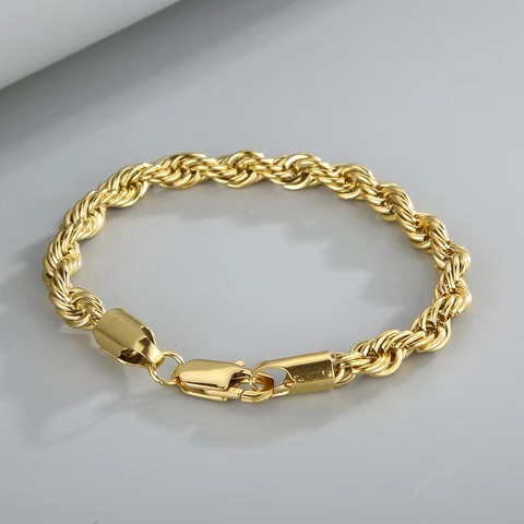 Pulsera de Cadena de Cuerda de Acero Inoxidable para Hombres Mujeres Oro Color Acero Pulsera de Eslabones Joyería de Moda