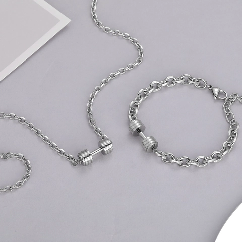 Collana con Pendente a Manubrio in Acciaio al Titanio Bracciale Sportivo Fitness Gioielli alla Moda per Uomo Donna Accessorio Unisex