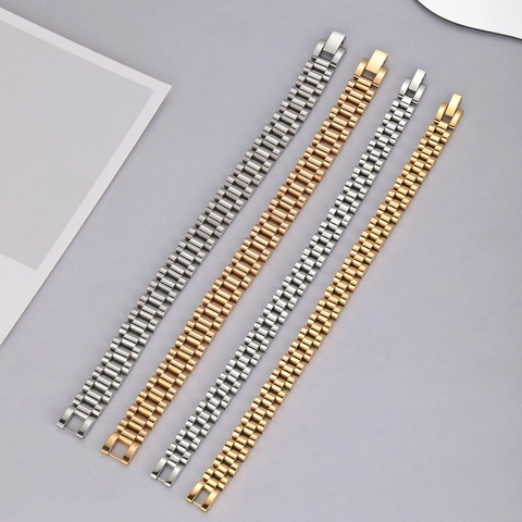 Pulsera Estilo Correa de Reloj de Acero Inoxidable para Hombre Mujer Ajustable Pulido Eslabones Presidenciales Joyería de Moda Regalo