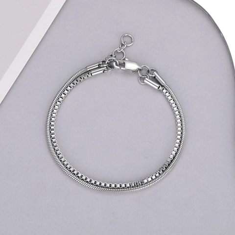 Bracciale in Acciaio al Titanio a Doppio Strato con Catena a Serpente e Box per Uomo Donna Gioielli Argento Minimalisti Geometrici