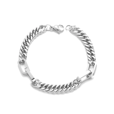 Heren Hip Hop Titaniumstaal Gesplitste Cubaanse Schakel Armband Gepolijst Zilverkleurige Geometrische Sieraden Stoere Industriële Schakelketting