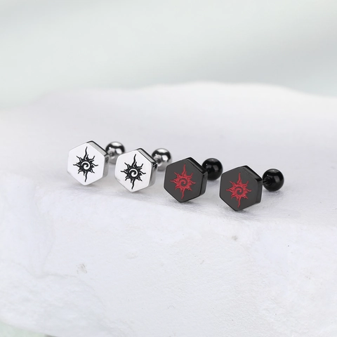 Pendientes de Botón de Acero de Titanio Hexágono Patrón de Sol Vórtice Punk Cierre de Bola Roscada Joyería de Piercing para Hombre Mujer Accesorio Diario