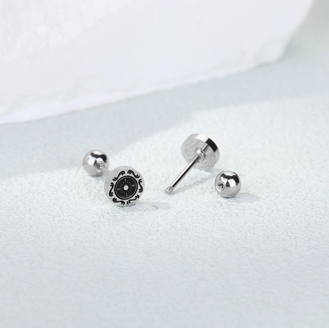 Edelstahl Schiffsrad Sonnenmuster Barbell Ohrstecker Vintage Punk Stil Unisex Schmuck Retro Ohrknochen Nagel