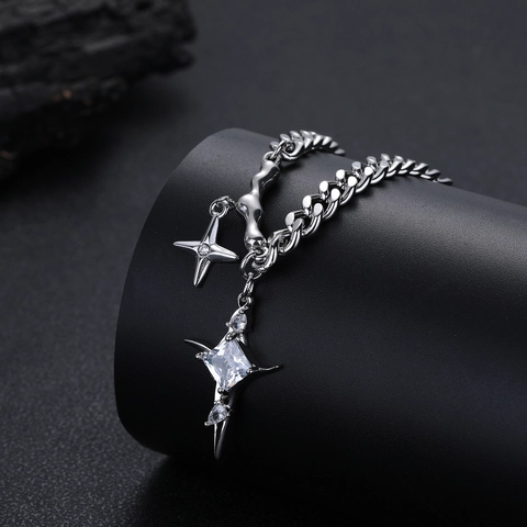 Collar de Cadena Cubana Hip Hop de Acero Inoxidable para Hombre Mujer Colgante de Estrella y Cruz con Strass Cuadrado Joyería Moderna