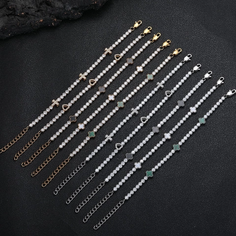 Stainless Steel Zirconia Clover Cross Heart Tennis Chain Necklace And Bracelet For Women Luxury Elegant Jewelry Accessories
