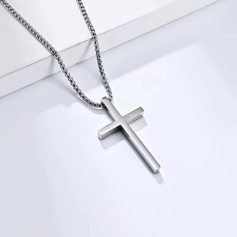 Collar con Colgante de Cruz de Acero de Titanio Pulido Minimalista Joyería de Moda Neutra para Hombres y Mujeres Regalo de Joyería