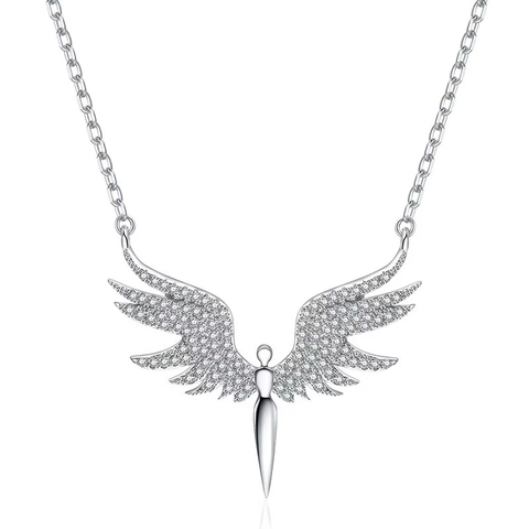 Fashion Angel Wings Sword Pendant Necklace Titanium Steel Rhinestone Inlaid Clavicle Chain Jewelry For Women Men