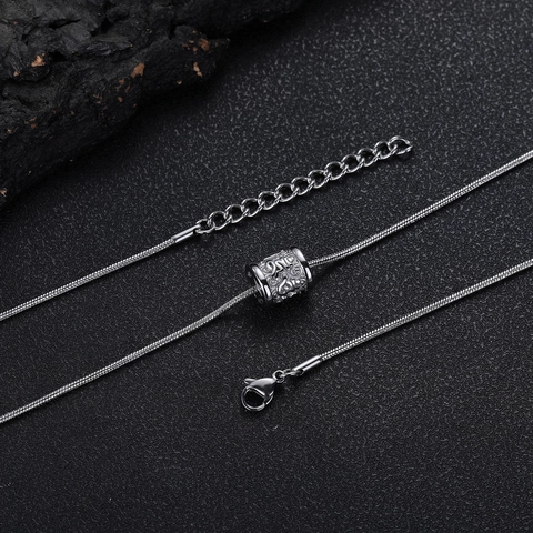 Vintage Six-Word Mantra Cylindrical Pendant Necklace Titanium Steel Round Snake Chain Necklace For Men Women Unisex Jewelry