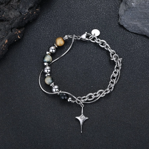 Titanium Staal Splicing Tijgeroog Steen Ster Hanger Sieraden Halsketting Armband Voor Mannen Vrouwen Street Punk Stijl Accessoires