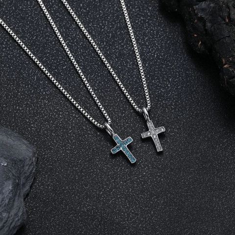 Collar Con Colgante De Cruz De Acero Inoxidable Incrustación De Circonia Cadena Box Joyas De Moda Minimalista Hombre Mujer Plata
