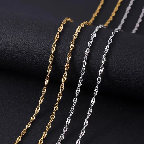 Stainless Steel Water Wave Chain Necklace Gold Plated Minimalist Clavicle Singapore Chain For Women Elegant Accessory