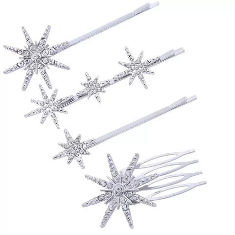 Korean Vintage Alloy Rhinestone Star Hair Clip Sunburst Hairpin Hair Comb For Women Wedding Party Hair Accessories