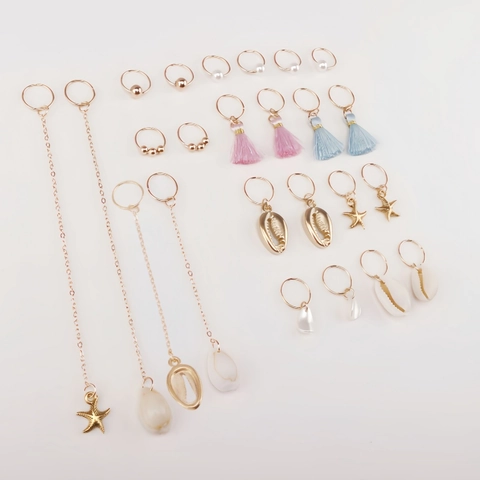 Anelli per Treccine in Lega Bohemien Conchiglia Stella Marina Nappa Pendenti Perle Artificiali Accessori per Capelli per Donna