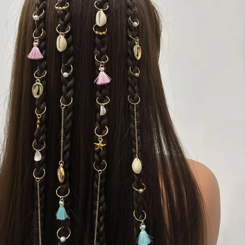 Anelli per Treccine in Lega Bohemien Conchiglia Stella Marina Nappa Pendenti Perle Artificiali Accessori per Capelli per Donna