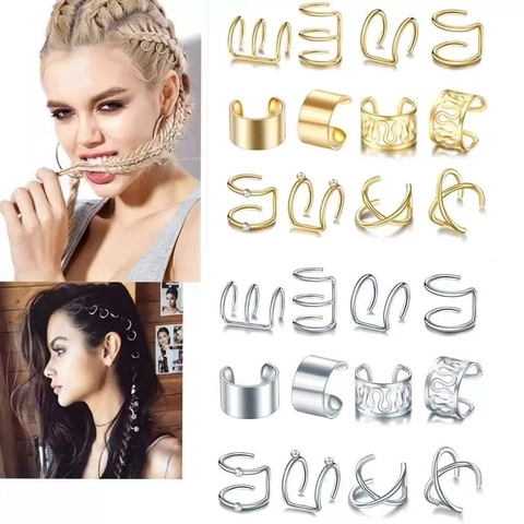 Vintage Alloy Rhinestone Ear Cuffs For Women Non Pierced Geometric Leaf Clip On Earrings Gold Silver Black Fashion Jewelry