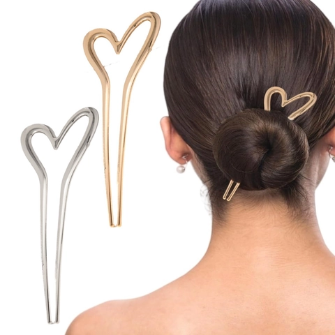 Hollow Heart U-Shaped Hair Stick Alloy Metal Hairpin Bun Maker Styling Tool For Women Daily Wedding Accessories New Chinese Style