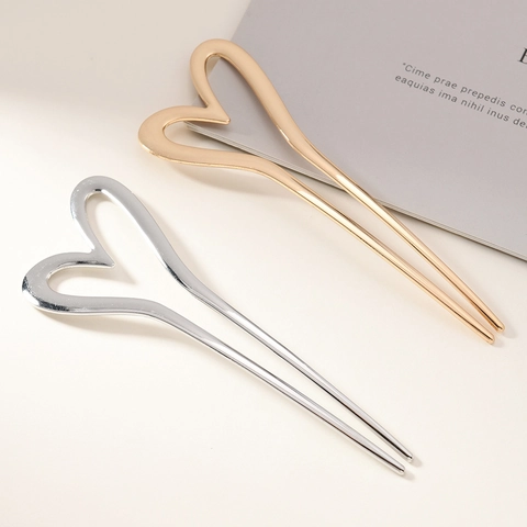 Hollow Heart U-Shaped Hair Stick Alloy Metal Hairpin Bun Maker Styling Tool For Women Daily Wedding Accessories New Chinese Style