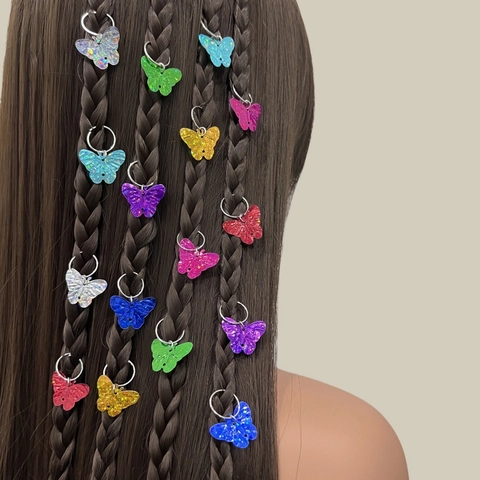 Anelli per Trecce a Forma di Farfalla Luccicanti Colorati Pendenti in Plastica e Lega di Zinco per Trecce Dreadlocks Accessori Capelli Fai Da Te Unisex