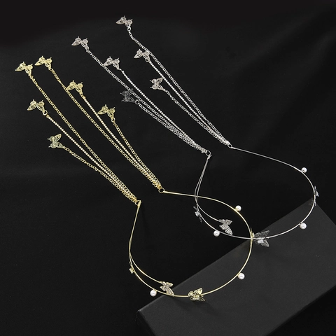 Elegante Cerchietto a Farfalla con Nappa in Lega con Perle Artificiali e Strass Incastonati per Donna Accessori Moda