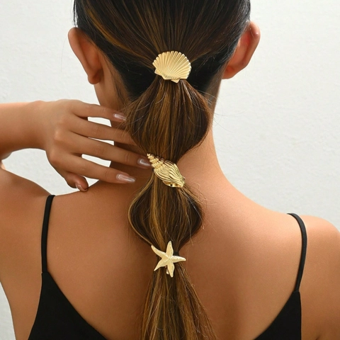 Pinzas para el Pelo de Metal con Tema de Océano Oro Plata Estrella de Mar Caracola Concha Accesorios de Aleación para Mujer