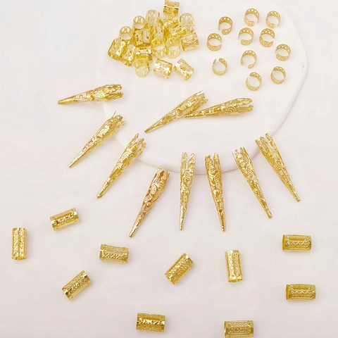 50 Stück Gold Legierung Hohl Dreadlock Haarringe Vintage Ethnisch Flechthaar Metallmanschetten Clips Für Zöpfe Haarschmuck