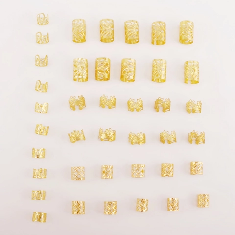 40 Pezzi Anelli per Capelli Dreadlock Oro Set Metallo Traforato Clip per Treccine Accessori Regolabili per Estensioni Donna