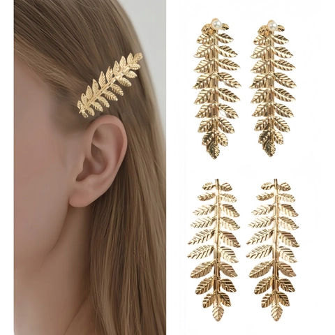 Vintage Goldene Metall Blatt Haarklammer Für Damen Elegante Botanische Zweig Seitenklammer Braut Hochzeit Kopfschmuck Accessoire