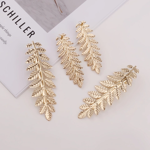 Vintage Goldene Metall Blatt Haarklammer Für Damen Elegante Botanische Zweig Seitenklammer Braut Hochzeit Kopfschmuck Accessoire