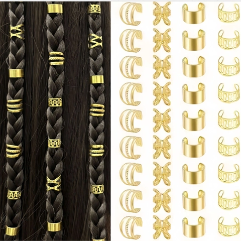 African Dreadlock Hair Rings Adjustable Alloy Metal Cuffs Hollow Out Hair Braiding Decoration Accessories For Women Golden