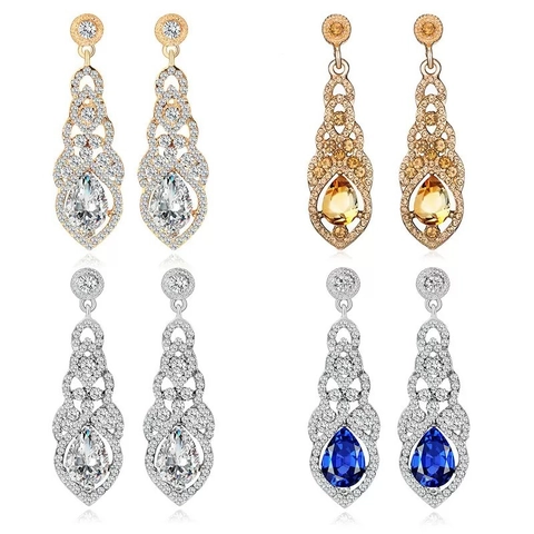 Orecchini a Goccia Intagliati a Fiore Vintage Strass Esagerati Pendenti a Goccia per Donna Gioielli per Banchetto Festa
