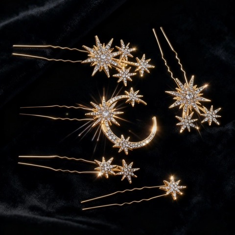 Stern Und Mond Strass Haarnadeln Set Gold Silber Legierung Sternenhimmel Haarstäbe Für Hochzeit Braut Damen Haarschmuck