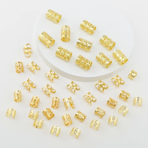 Hollow Out Gold Iron Dreadlock Hair Rings For Women Men DIY Braiding Hair Accessories Electroplated Metal Hair Rings