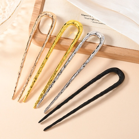 Elegant Alloy Hammered U Shaped Hair Pin Minimalist Metal Hair Fork Bun Maker For Women Girls Wedding Party Daily Hair Accessories