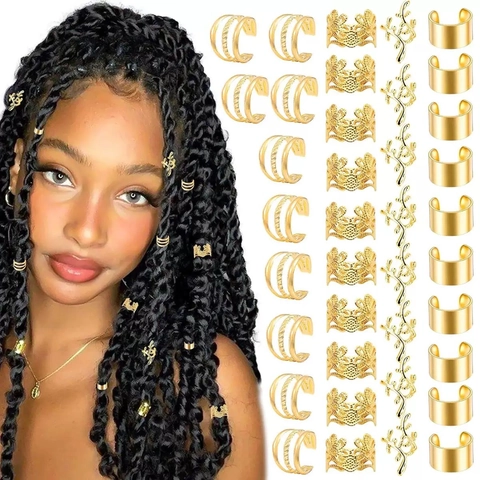Accessoires de Bijoux de Cheveux Dreadlock en Alliage Feuille Couronne Or Argent Anneaux de Tresse Réglables pour Femmes