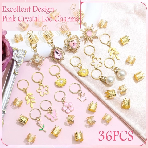 Bijoux de Tresse Or Rose Alliage Strass Émail Fleur Cœur Papillon Accessoires Dreadlock Charms Cheveux Anneaux Femmes Filles
