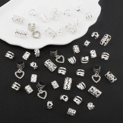 Legierung Herz Hohl Zopfringe Set Gold Silber Metall Haarmanschetten Für Damen Boho Dreadlock Schmuck Haarschmuck