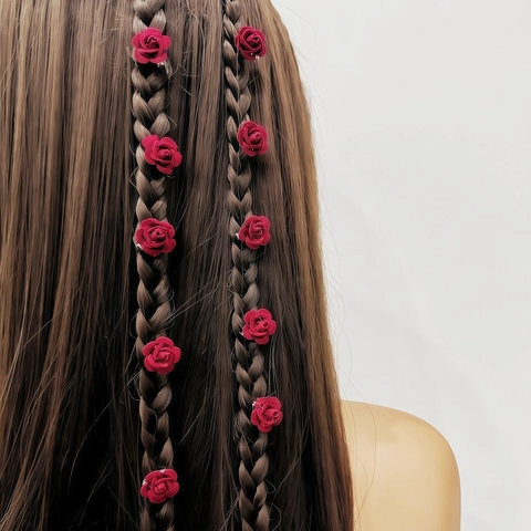 Red Rose Flower Hair Clips For Dreadlocks Braids Velvet Floral Hair Buckles DIY Hair Accessories For Wedding Party Women