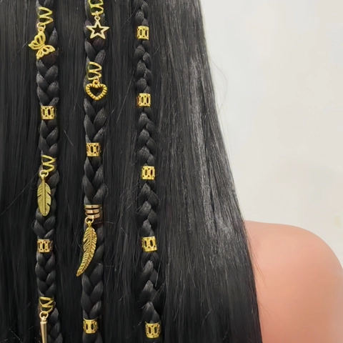 Gioielli per Trecce in Lega Oro Farfalla Foglia Stella Cuore Piuma Pendente Anelli per Capelli Cavi per Decorazione Trecce Donna