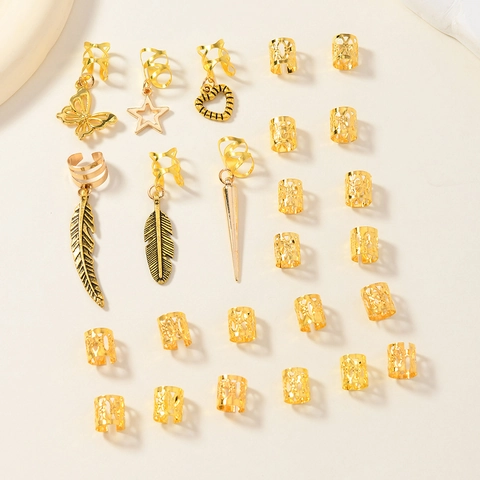 Gioielli per Trecce in Lega Oro Farfalla Foglia Stella Cuore Piuma Pendente Anelli per Capelli Cavi per Decorazione Trecce Donna