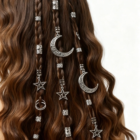 Legierung Vintage Bohemian Mond Stern Hohl Haarmanschetten Dreadlock Zubehör Gold Silber Flechtringe Für Damen Haardekoration