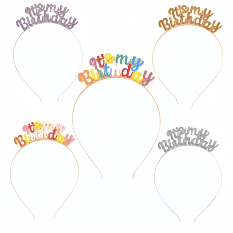 Serre-Tête Lettre Its My Birthday en Alliage Avec Strass Couronne pour Femmes Filles Décoration de Fête d'Anniversaire Accessoire Cheveux Or Argent