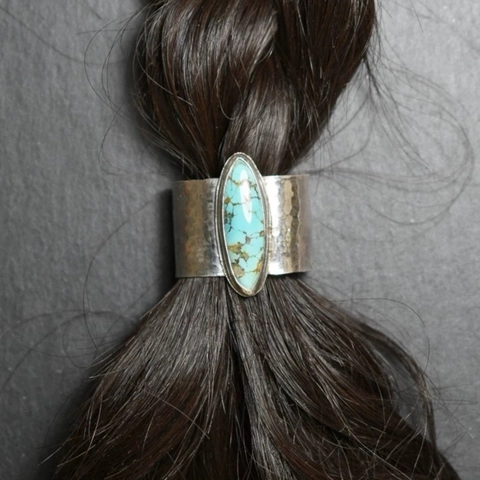 Boheems Vintage Turkoois Ingelegd Legering Haarhaak Gehamerde Textuur Paardenstaart Gesp Decoratieve Haaraccessoires Voor Dames