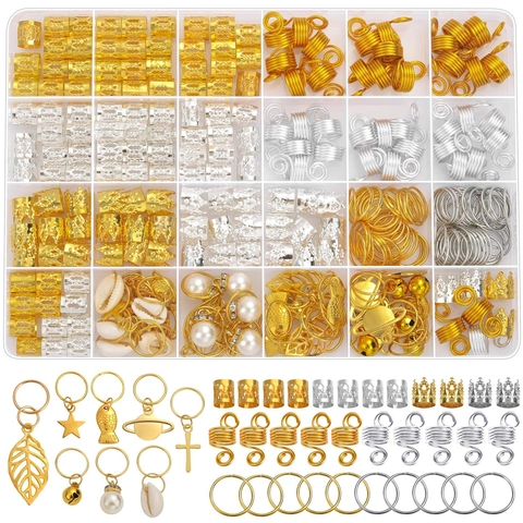 Dreadlock Jewelry Accessories Gold Silver Alloy Charms Hair Rings Cuffs Coils Leaf Star Cross Saturn Shell Artificial Pearl Decor Hair Extension