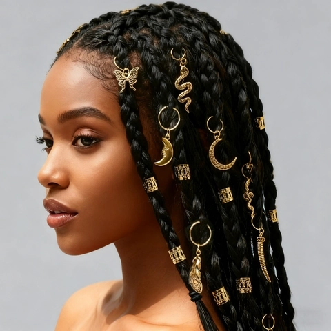 Vintage Gold Alloy Dreadlock Hair Accessories Butterfly Snake Moon Pendant Hair Rings For Women Bohemian Braid Decoration