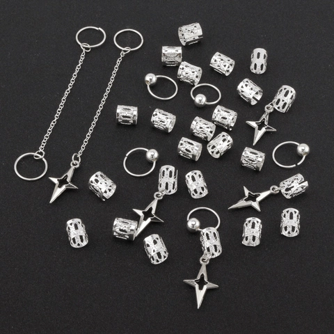 Silver Alloy Star Dreadlock Hair Rings Braid Clips Jewelry Accessories Hollow Punk Style Braid Decoration For Women