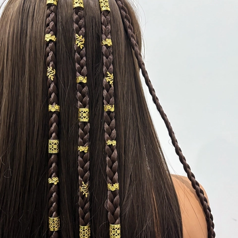 Gold Metal Hair Braid Rings Hollow Out Flower Leaf Pattern Dreadlock Beads Hair Jewelry Accessories For Women DIY Braiding