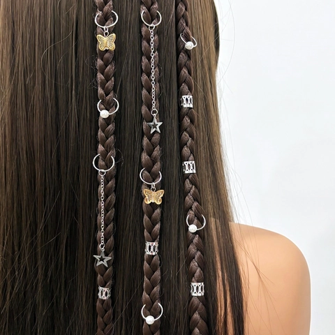 Set di Gioielli per Capelli in Lega con Farfalla Stella e Perla Artificiale Anelli per Capelli Intrecciati Ciondoli in Resina Donna Ragazza