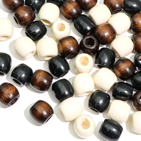 Imitation Wood Grain Plastic Dreadlock Beads Large Hole Hair Braiding Beads With Interlock Tool Set DIY Hair Decoration Accessories