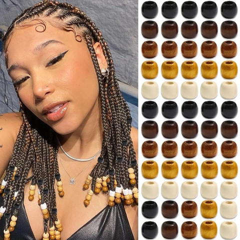 Natural Wooden Hair Beads For Braids Large Hole Dreadlock Jewelry Set Mixed Colors Wood Beads For Hair Decoration DIY Jewelry Making Craft Accessory
