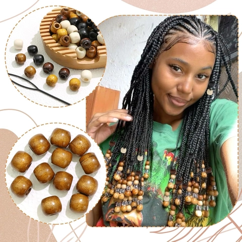 Natural Wooden Hair Beads For Braids Large Hole Dreadlock Jewelry Set Mixed Colors Wood Beads For Hair Decoration DIY Jewelry Making Craft Accessory
